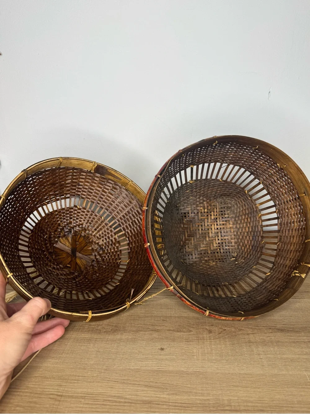 Vintage Balinese Fishing Basket with Red Accent